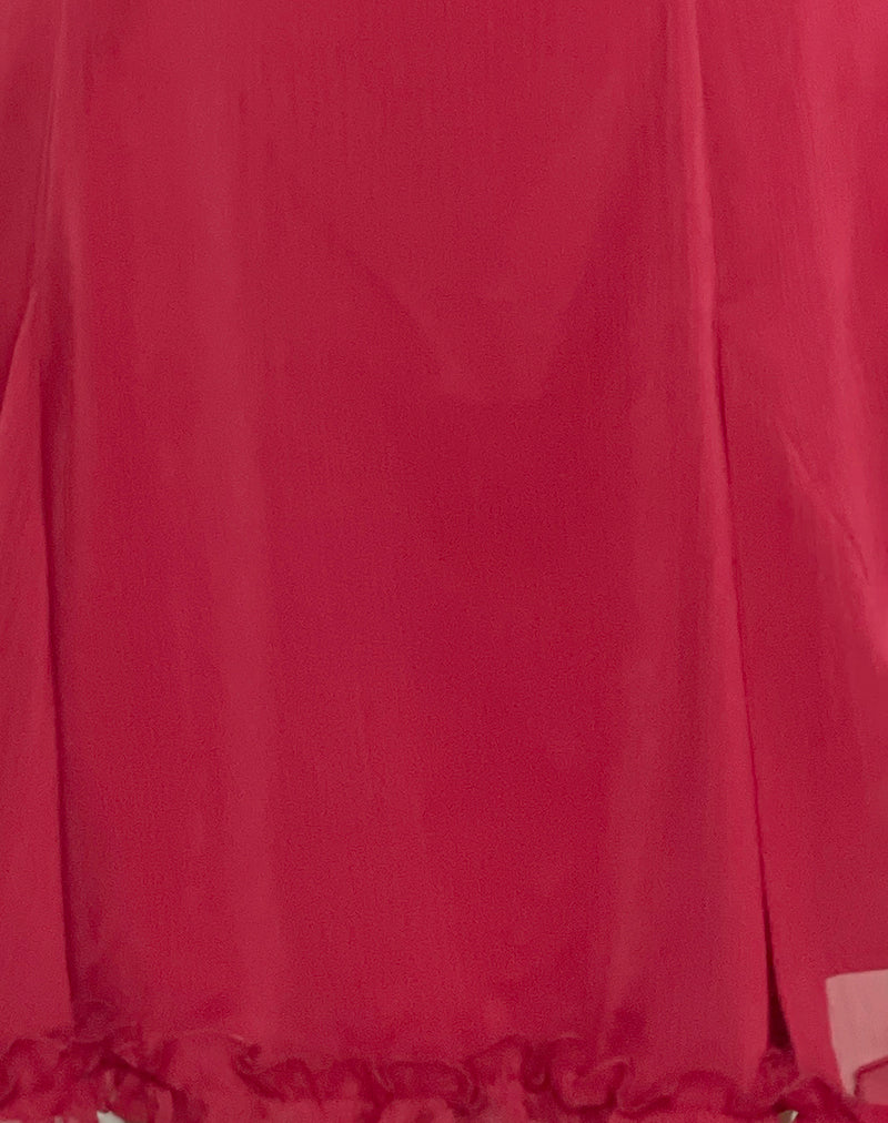 Fulvia Slip Mini Dress with Ruffles in Deep Red