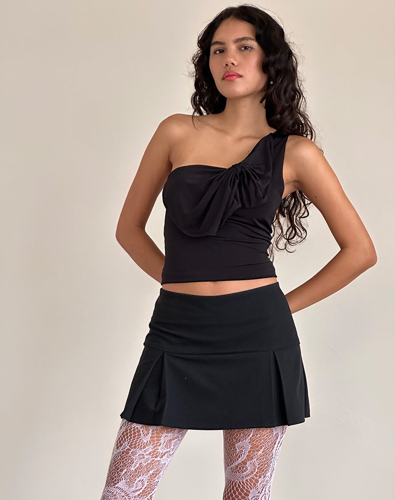Jovie One Shoulder Slinky Bow Top in Black