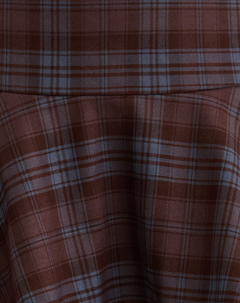 Sakta Peplum Skirt in Burgundy and Blue Check