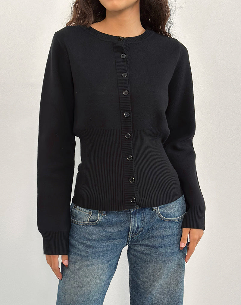 Subra Long Sleeve Cardigan in Black