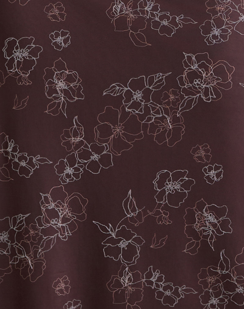 Atira Midi Skirt in Doodle Flower Flock Brown