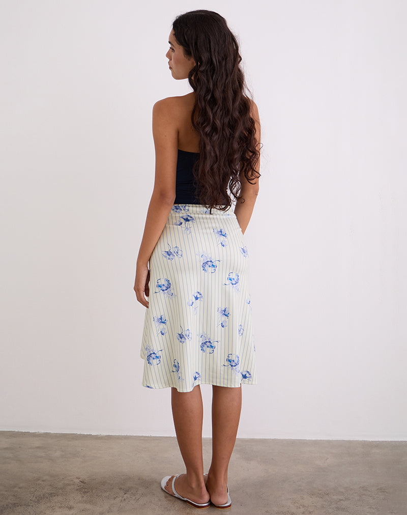 Esmeray Midi Skirt in Floral Stripe Cream