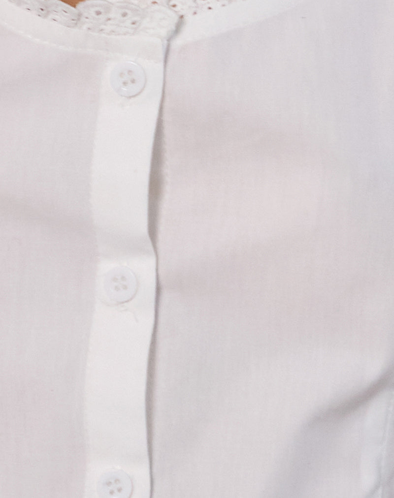 Gronita Top in Poplin White with Broderie Trim