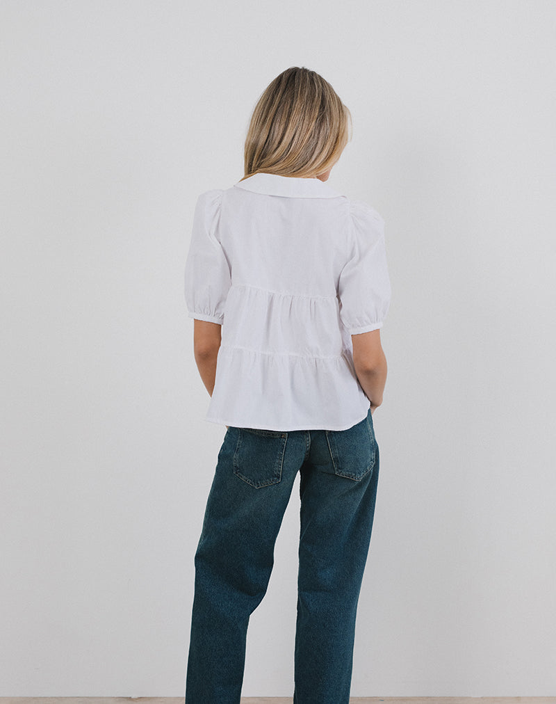 Medda Puff Sleeve Shirt in Poplin White