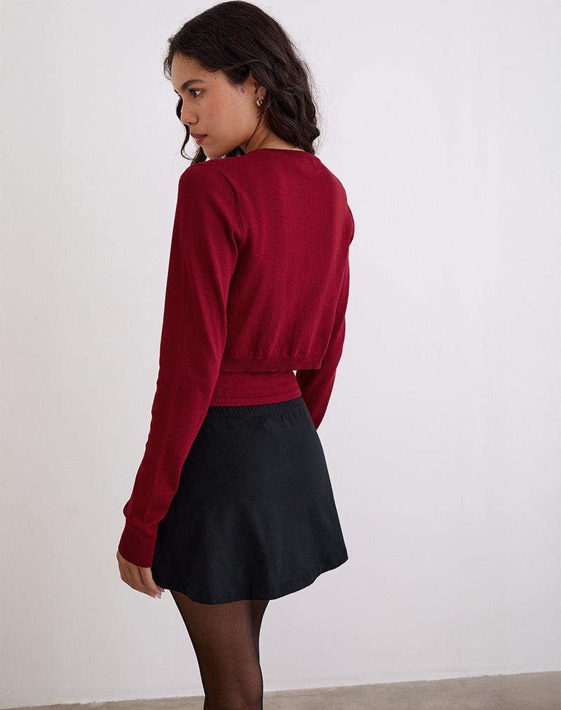 Nuha Cropped Cardigan in Burgundy