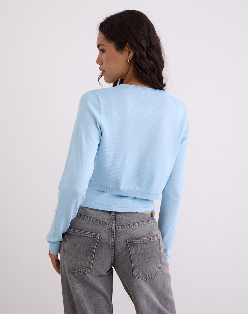 Nuha Ribbed Cropped Cardigan in Blue