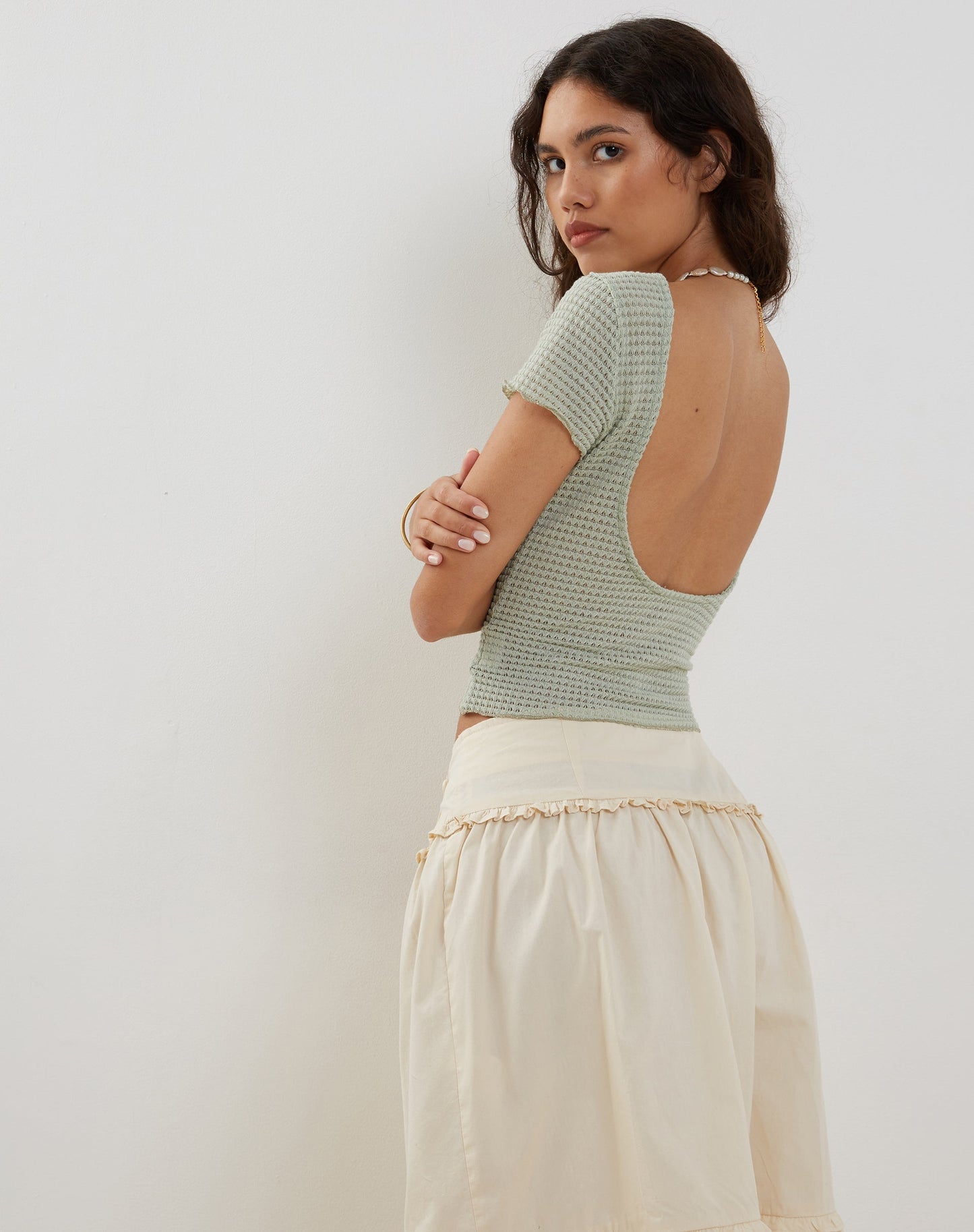 XIWANG TOP SAGE TEXTURED CROCHET