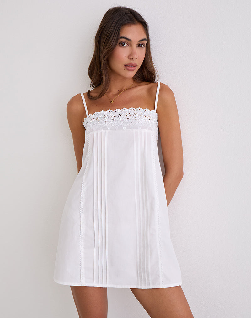 Yoshiko Brodierie Trim Mini Dress in White